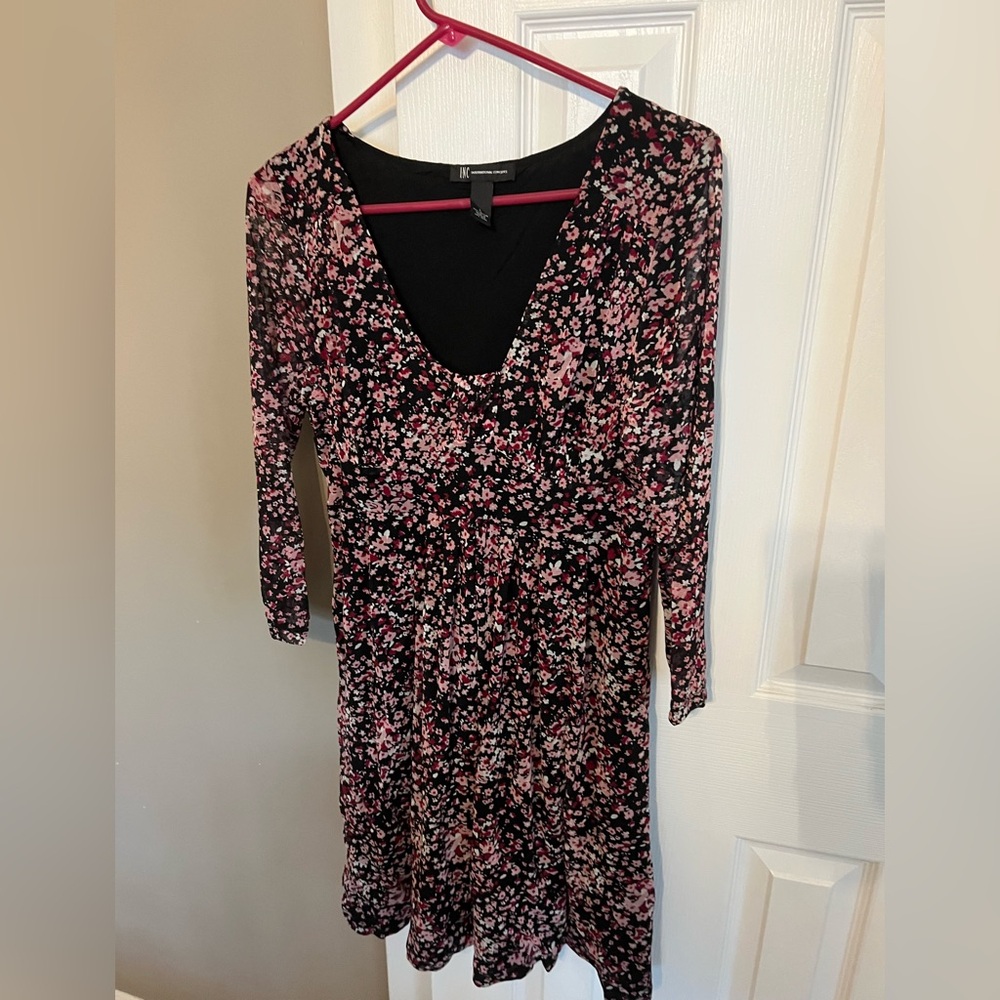 INC International Concepts Black and Pink Floral Dress